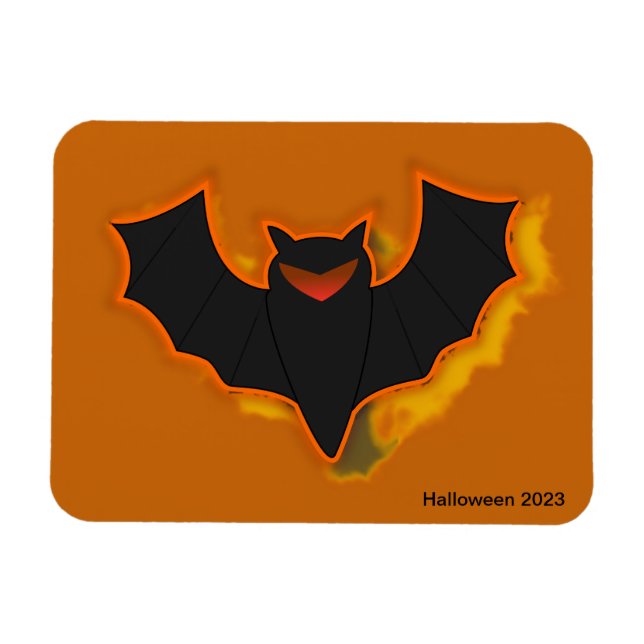 Spooky Bat Halloween Photo Magnet | Orange Theme (Horizontal)