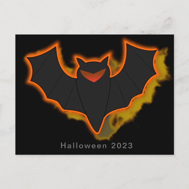 Spooky Bat Halloween Postcard - Black Theme (Front)