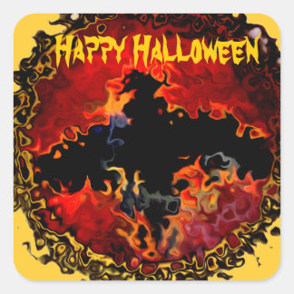 Spooky Bat on Fire Halloween Square Sticker