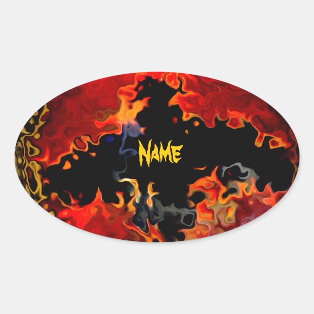 Spooky Bat on Fire Oval Sticker (Front)