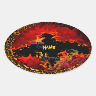 Spooky Bat on Fire Oval Sticker