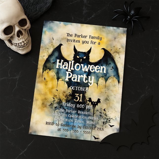 Spooky Bat Silhouette Twilight Halloween Party  Invitation (Creator Uploaded)