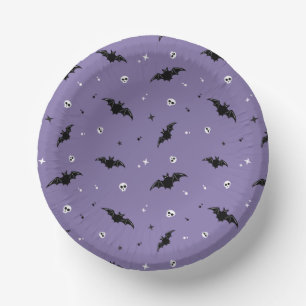 Spooky Bat & Skulls Pattern Halloween Paper Plate