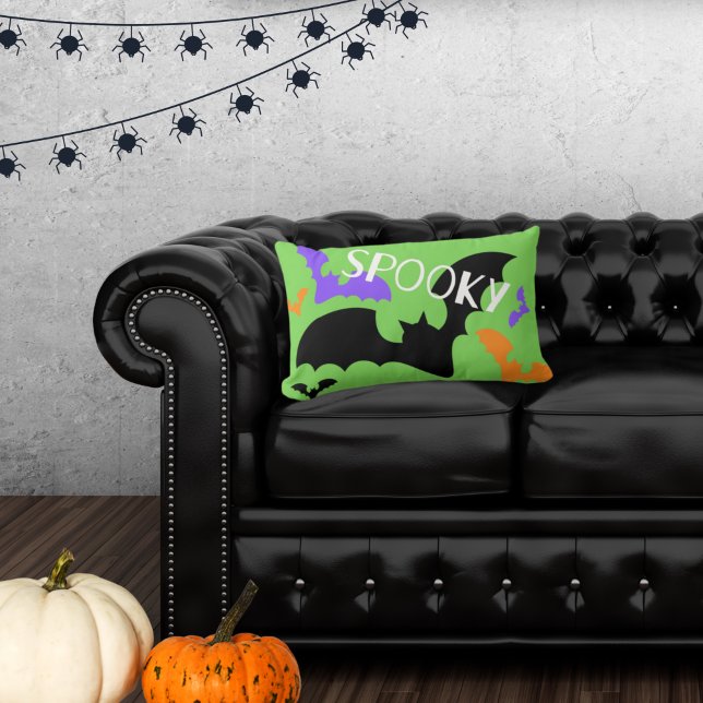 Spooky Bats Green Throw Pillow (Creator Uploaded)