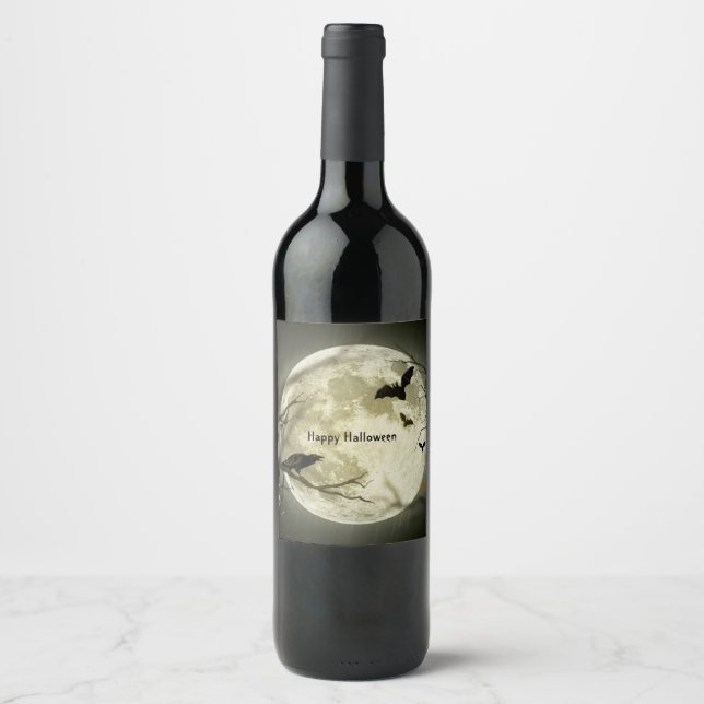 Spooky Bats Halloween Wine Label (Front)
