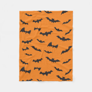 Spooky Bats on Orange Fleece Blanket