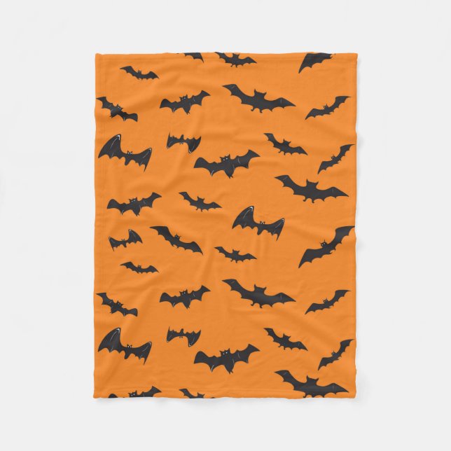 Spooky Bats on Orange Fleece Blanket (Front)
