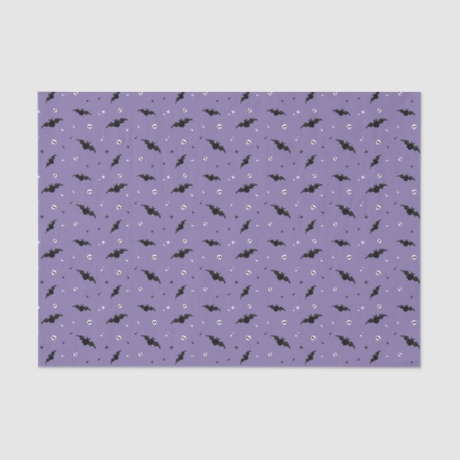 Spooky Bats & Skulls Tissue Paper - Purple  (Front)