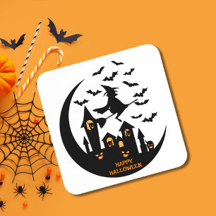 Spooky Bats & Witch Happy Halloween Custom  Coaster