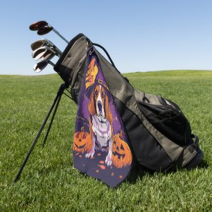 Spooky Beagle Halloween Witch And Pumpkin Golf Towel