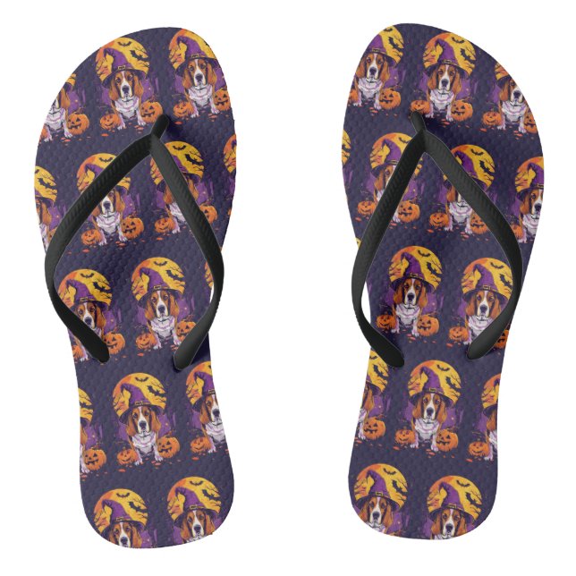 Spooky Beagle Halloween Witch And Pumpkin Jandals (Footbed)