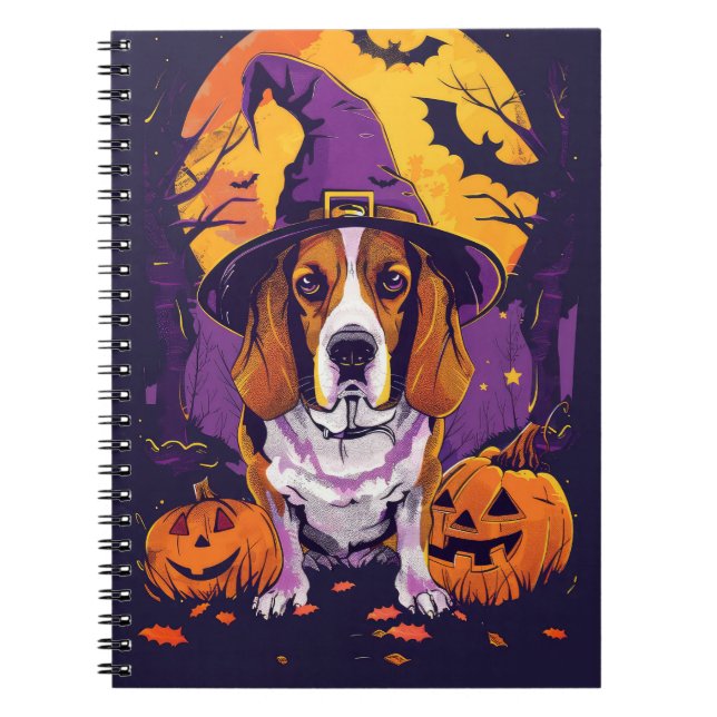Spooky Beagle Halloween Witch And Pumpkin Notebook (Front)