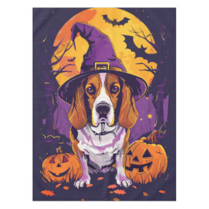 Spooky Beagle Halloween Witch And Pumpkin Tablecloth