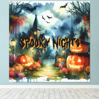 Spooky & Beautiful Halloween Landscape Watercolor  Canvas Print