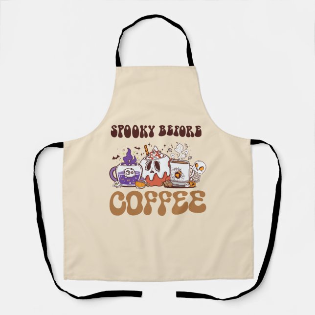 Spooky Before Coffee – Funny Ghost Coffee Brew Apron (Front)