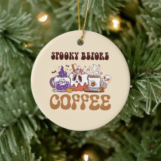Spooky Before Coffee – Funny Ghost Coffee Brew Ceramic Tree Decoration (Tree)