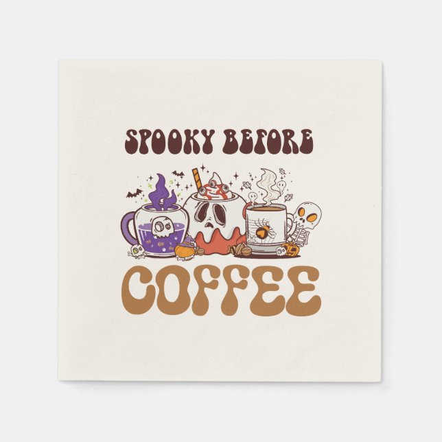 Spooky Before Coffee – Funny Ghost Coffee Brew Napkin (Front)