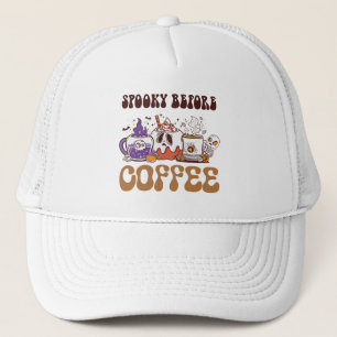 Spooky Before Coffee – Funny Ghost Coffee Brew Trucker Hat