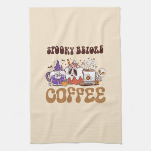 Spooky Before Coffee Tea Towel
