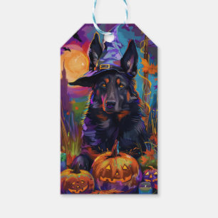 Spooky Belgian Shepherd Halloween Witch Pumpkin Gift Tags
