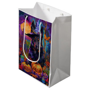 Spooky Belgian Shepherd Halloween Witch Pumpkin Medium Gift Bag