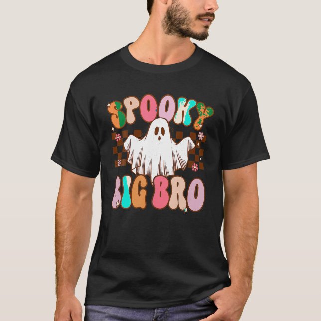 Spooky Big Bro Halloween Brother Ghost Costume Ret T-Shirt (Front)