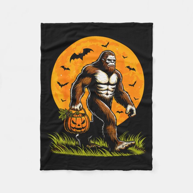 Spooky Bigfoot Halloween Pumpkin Funny Halloween S Fleece Blanket (Front)