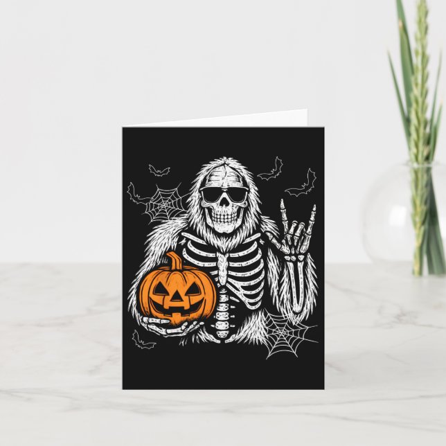 Spooky Bigfoot Jack O Lantern Skeleton Halloween B Card (Front)