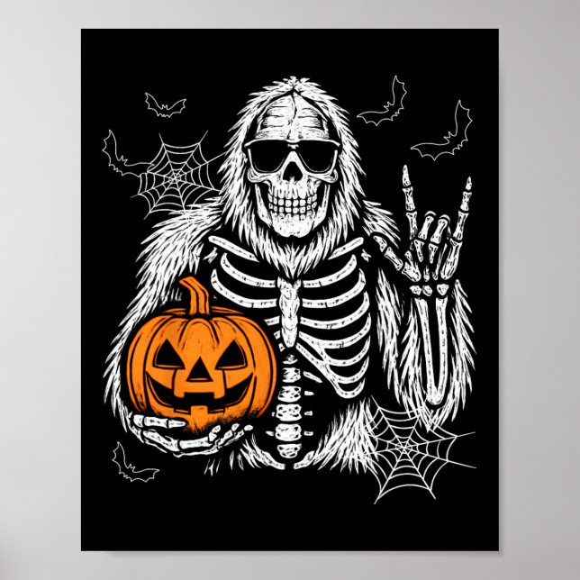 Spooky Bigfoot Jack O Lantern Skeleton Halloween B Poster (Front)