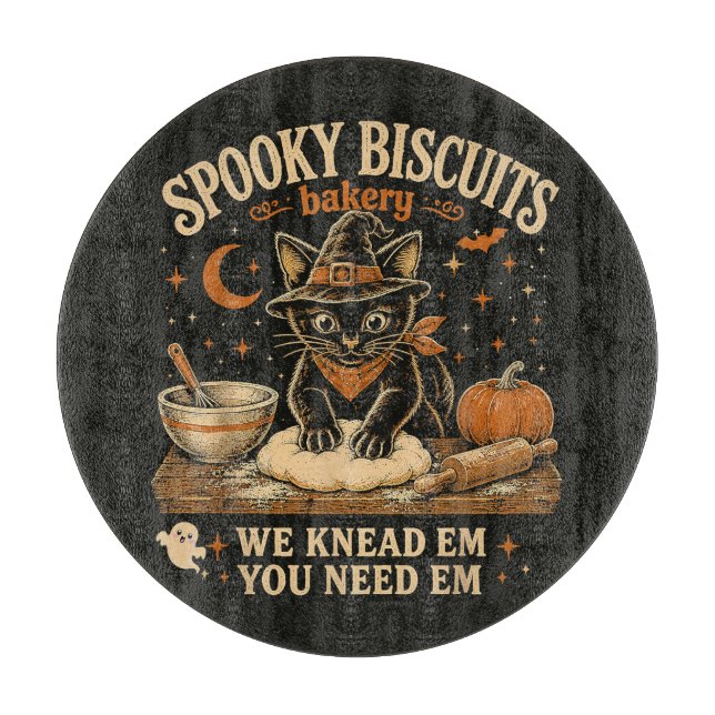 Spooky Biscuits Bakery Black Cat Halloween Cutting Board (Front)