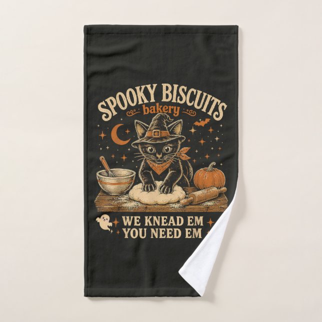 Spooky Biscuits Bakery Black Cat Halloween Hand Towel (Hand Towel)