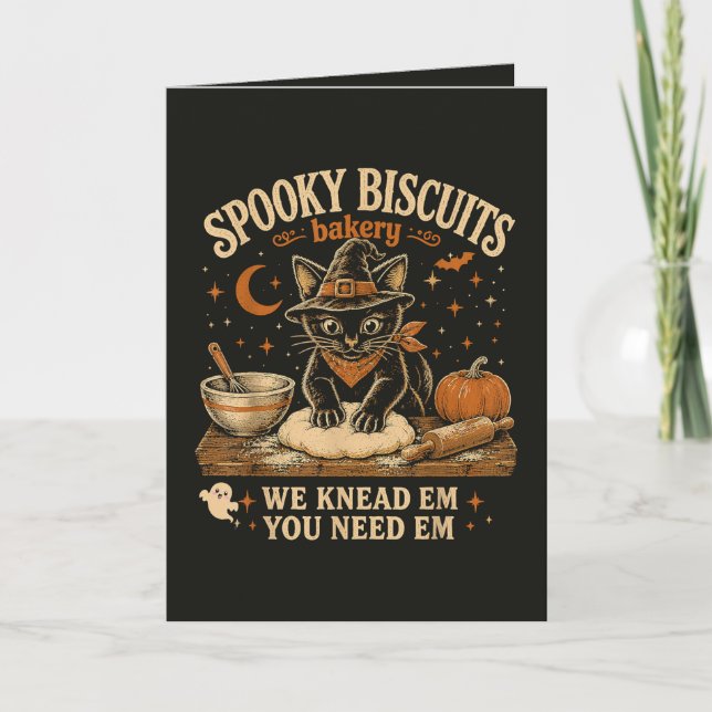 Spooky Biscuits Bakery Black Cat Halloween Holiday Card (Front)
