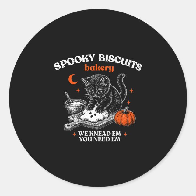 Spooky biscuits bakery knead em funny cat classic round sticker (Front)