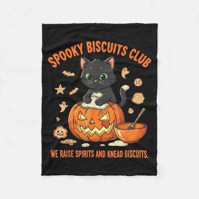 Spooky Biscuits Club Cat Funny Halloween Baking Fleece Blanket (Front)