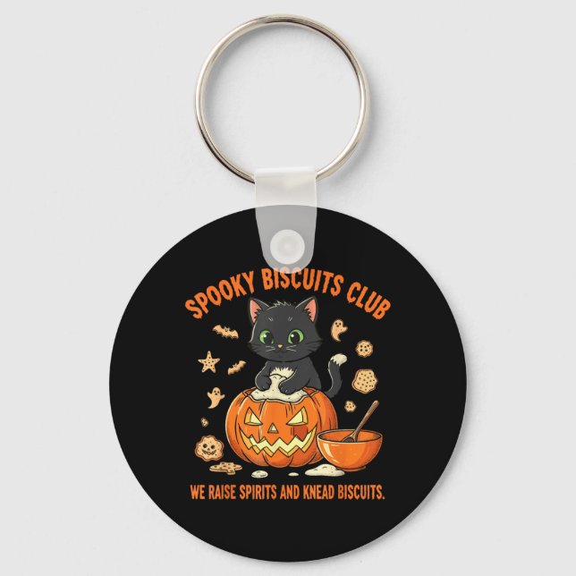 Spooky Biscuits Club Cat Funny Halloween Baking Key Ring (Front)