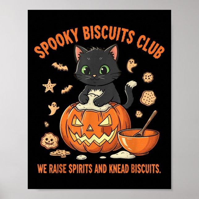 Spooky Biscuits Club Cat Funny Halloween Baking  Poster (Front)