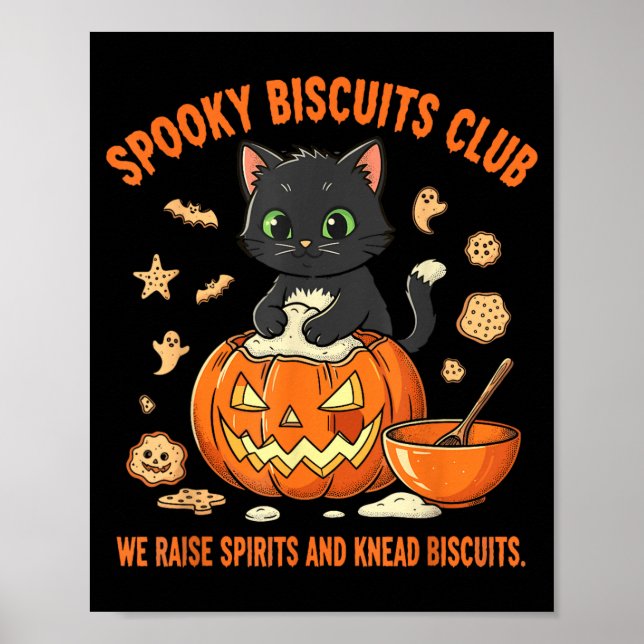 Spooky Biscuits Club Cat Funny Halloween Baking Poster (Front)