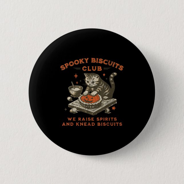 Spooky Biscuits Club Cat, Funny Halloween Baking T 6 Cm Round Badge (Front)