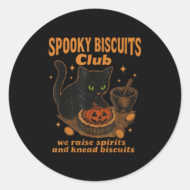 Spooky Biscuits Club Cat, Funny Halloween Baking T Classic Round Sticker (Front)