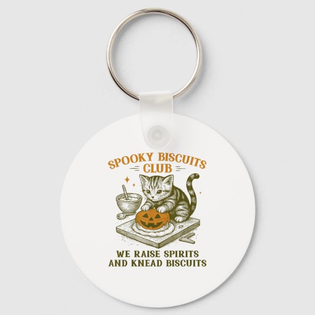 Spooky Biscuits Club Cat Funny Halloween Baking Te Key Ring (Front)