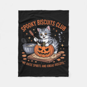 Spooky Biscuits Club Cat Funny Halloween Fleece Blanket