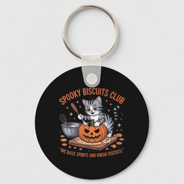 Spooky Biscuits Club Cat Funny Halloween Key Ring (Front)