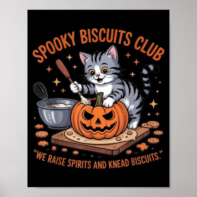 Spooky Biscuits Club Cat Funny Halloween Poster (Front)