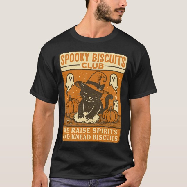 Spooky Biscuits Club Cat Halloween Funny Baking  T-Shirt (Front)