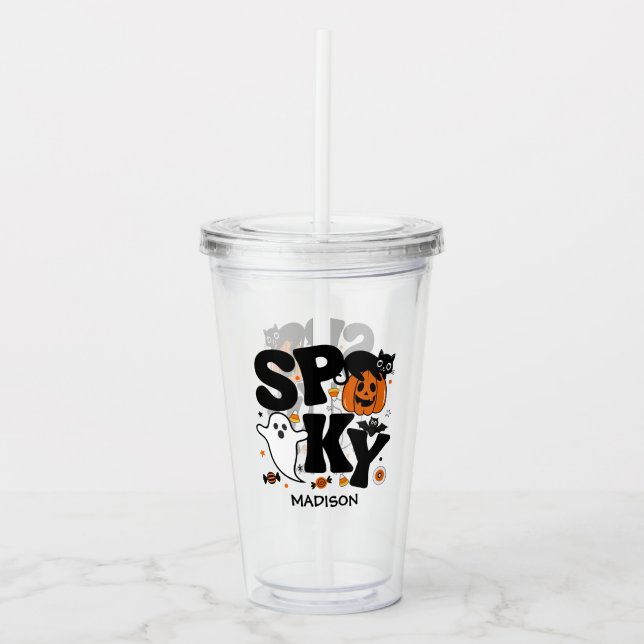Spooky Black And Orange Halloween  Acrylic Tumbler (Front)