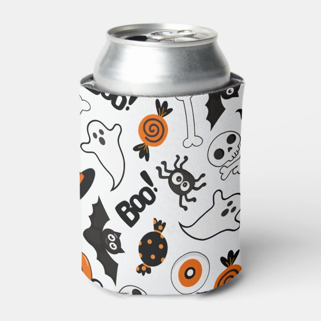 Spooky Black And Orange Halloween Party  Can Cooler (Can Front)