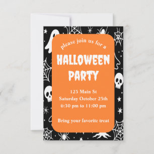 Spooky Black and Orange Halloween Party Invitation