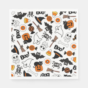 Spooky Black And Orange Halloween Party Napkin