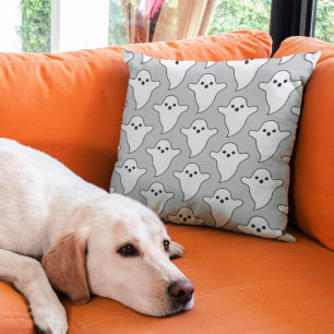 Spooky Black and White Ghost Pattern Halloween Cushion