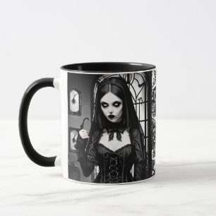 Spooky Black and White Gothic Girl Mug
